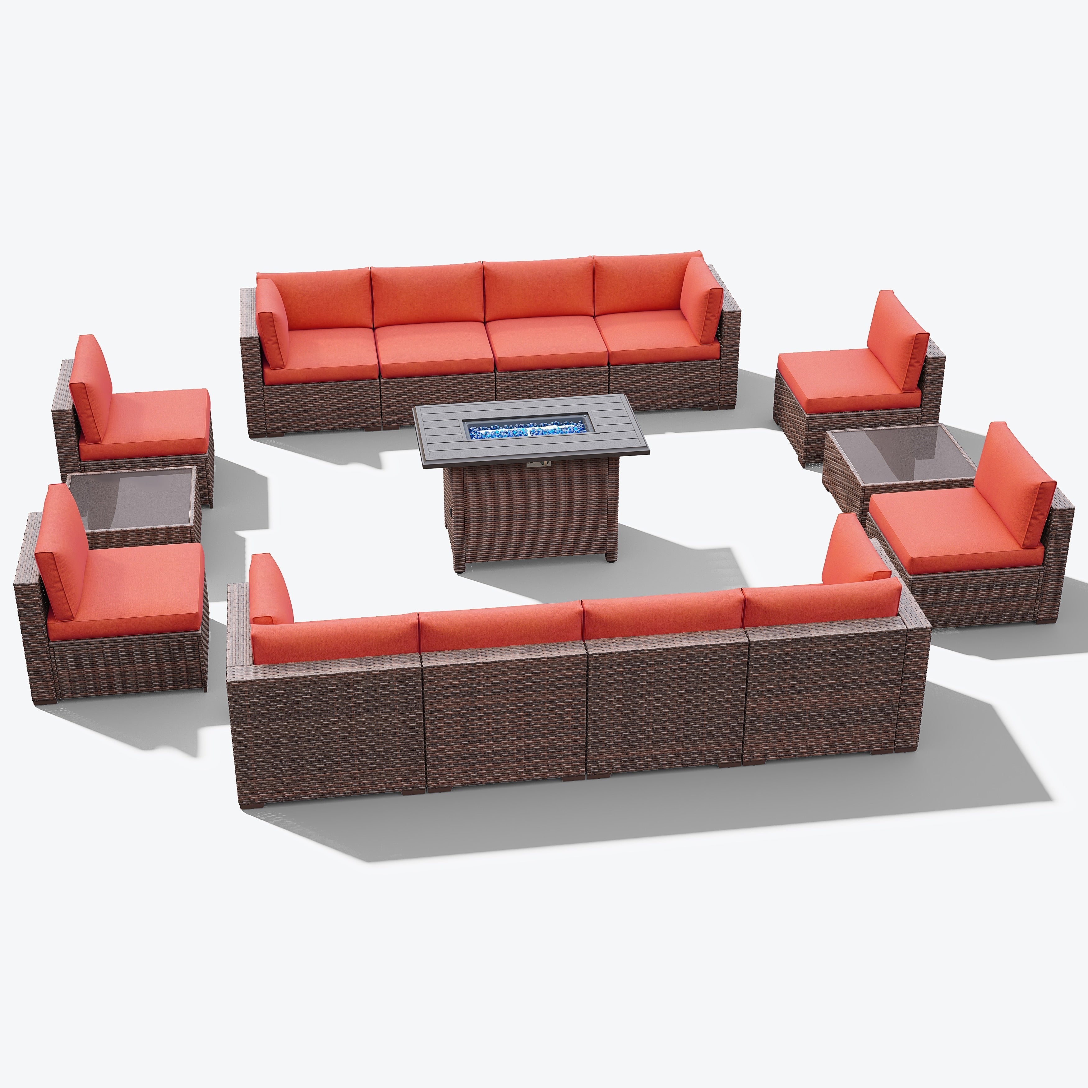 Ensemble de 15 meubles de patio en osier avec canapé, foyer et table