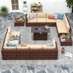 Ensemble de 15 meubles de patio en osier avec canapé, foyer et table