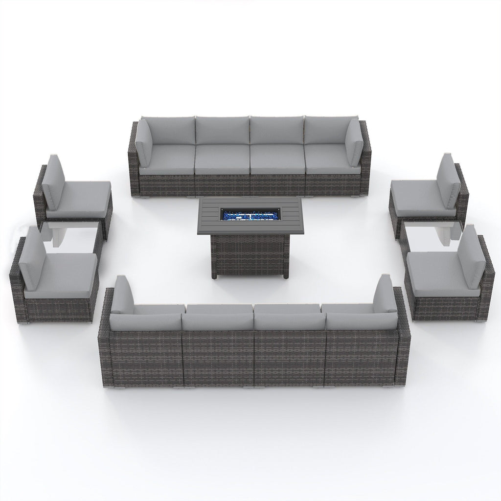 Ensemble de 15 meubles de patio en osier avec canapé, foyer et table