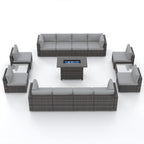 Ensemble de 15 meubles de patio en osier avec canapé, foyer et table