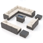 Ensemble de 15 meubles de patio en osier avec canapé, foyer et table