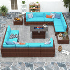 Ensemble de 15 meubles de patio en osier avec canapé, foyer et table