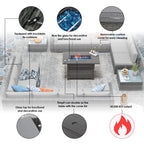 Ensemble de 15 meubles de patio en osier avec canapé, foyer et table