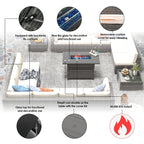 Ensemble de 15 meubles de patio en osier avec canapé, foyer et table