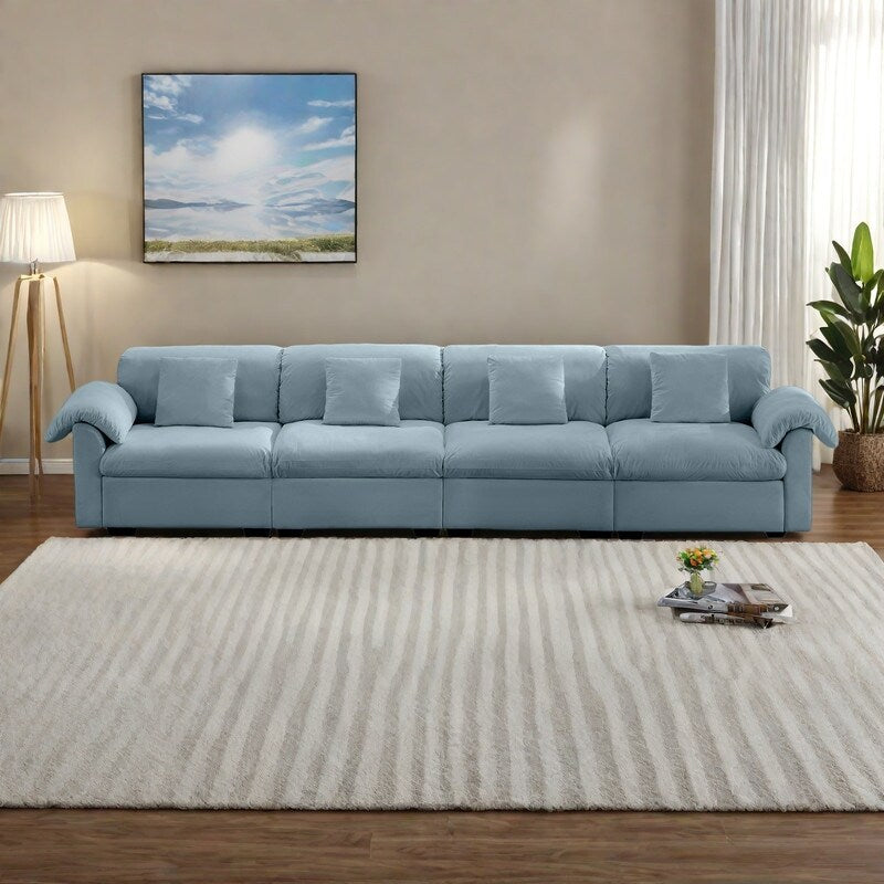 Canapé 4 places surdimensionné en velours 154,7 avec coussins effet nuage et rangements complets