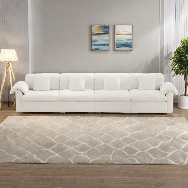 Canapé 4 places surdimensionné en velours 154,7 avec coussins effet nuage et rangements complets