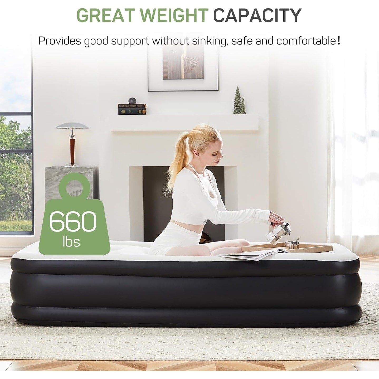 Matelas gonflable double de 16 po, lit de camping portable avec pompe intégrée