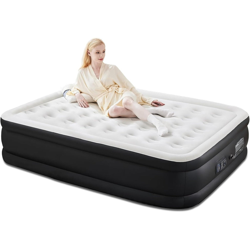 Matelas gonflable double de 16 po, lit de camping portable avec pompe intégrée