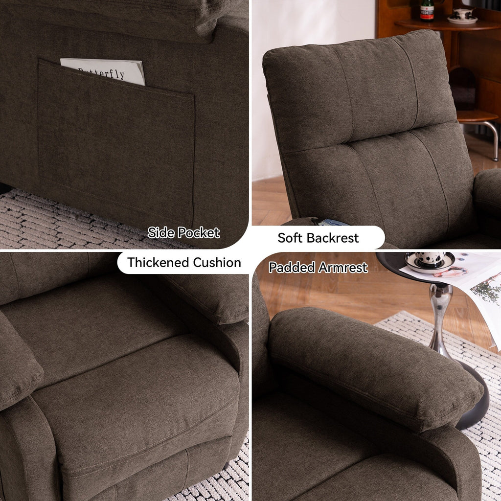 Fauteuil inclinable électrique à 160° pour personnes âgées, avec massage et chauffage à 8 points, tissu chenille doux