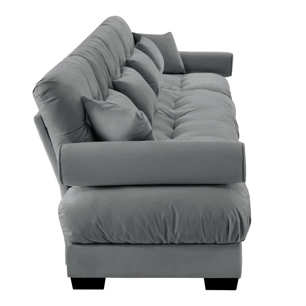 Canapé 4 places en velours 166 avec accoudoirs traversins et coussins en éponge haute résilience