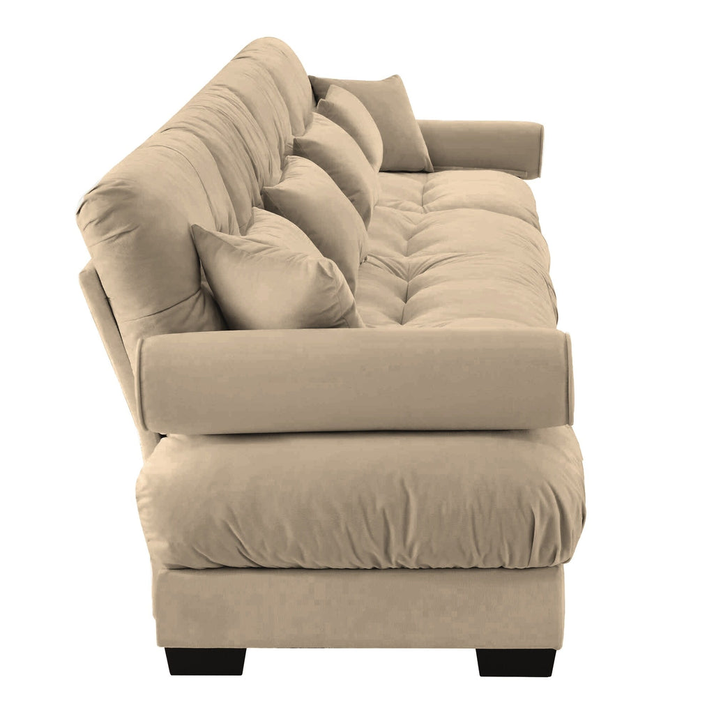 Canapé 4 places en velours 166 avec accoudoirs traversins et coussins en éponge haute résilience