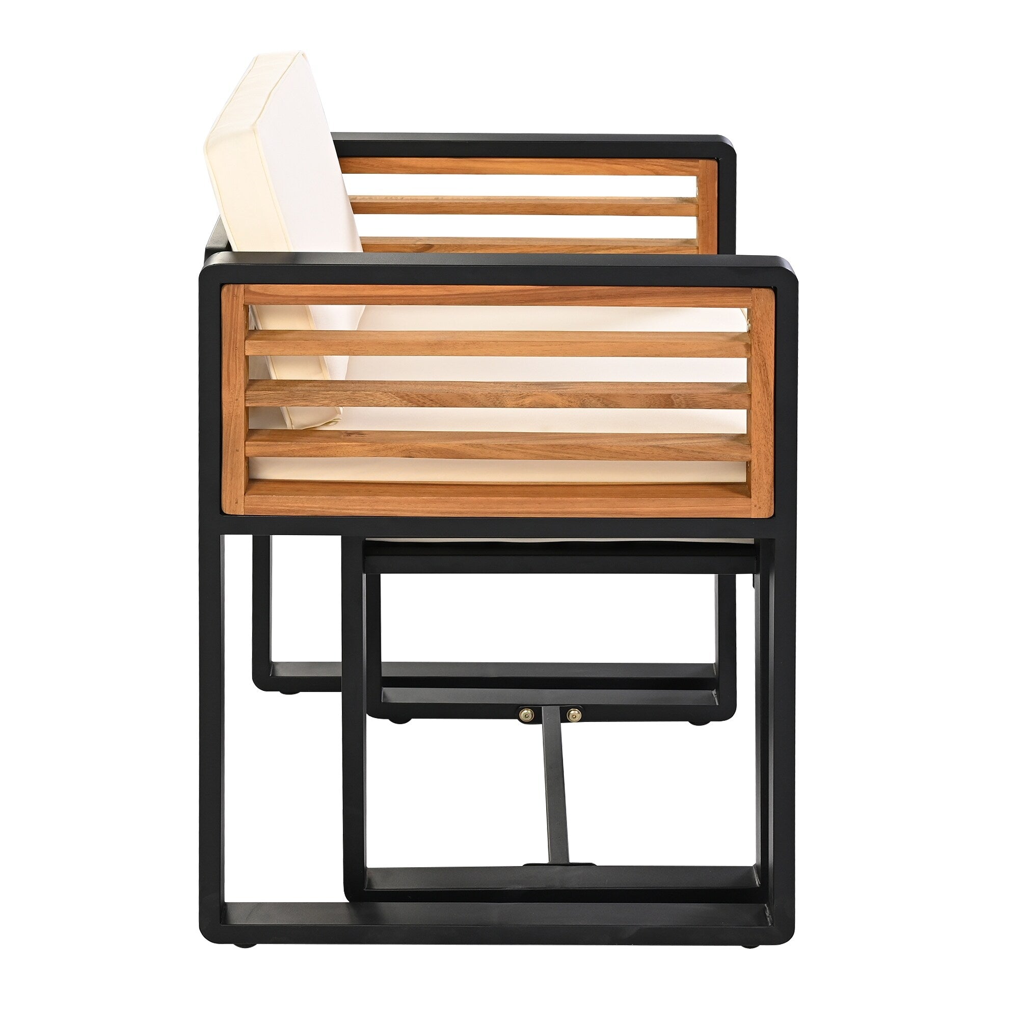 Ensemble de salle à manger de patio en bois d'acacia 18 pièces, 8 chaises rembourrées, 8 poufs et 2 tables carrées