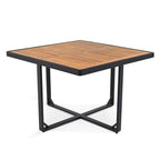 Ensemble de salle à manger de patio en bois d'acacia 18 pièces, 8 chaises rembourrées, 8 poufs et 2 tables carrées