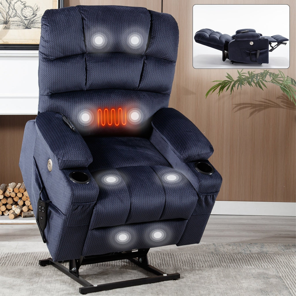Fauteuil inclinable électrique à 180° avec massage et chauffage, deux porte-gobelets