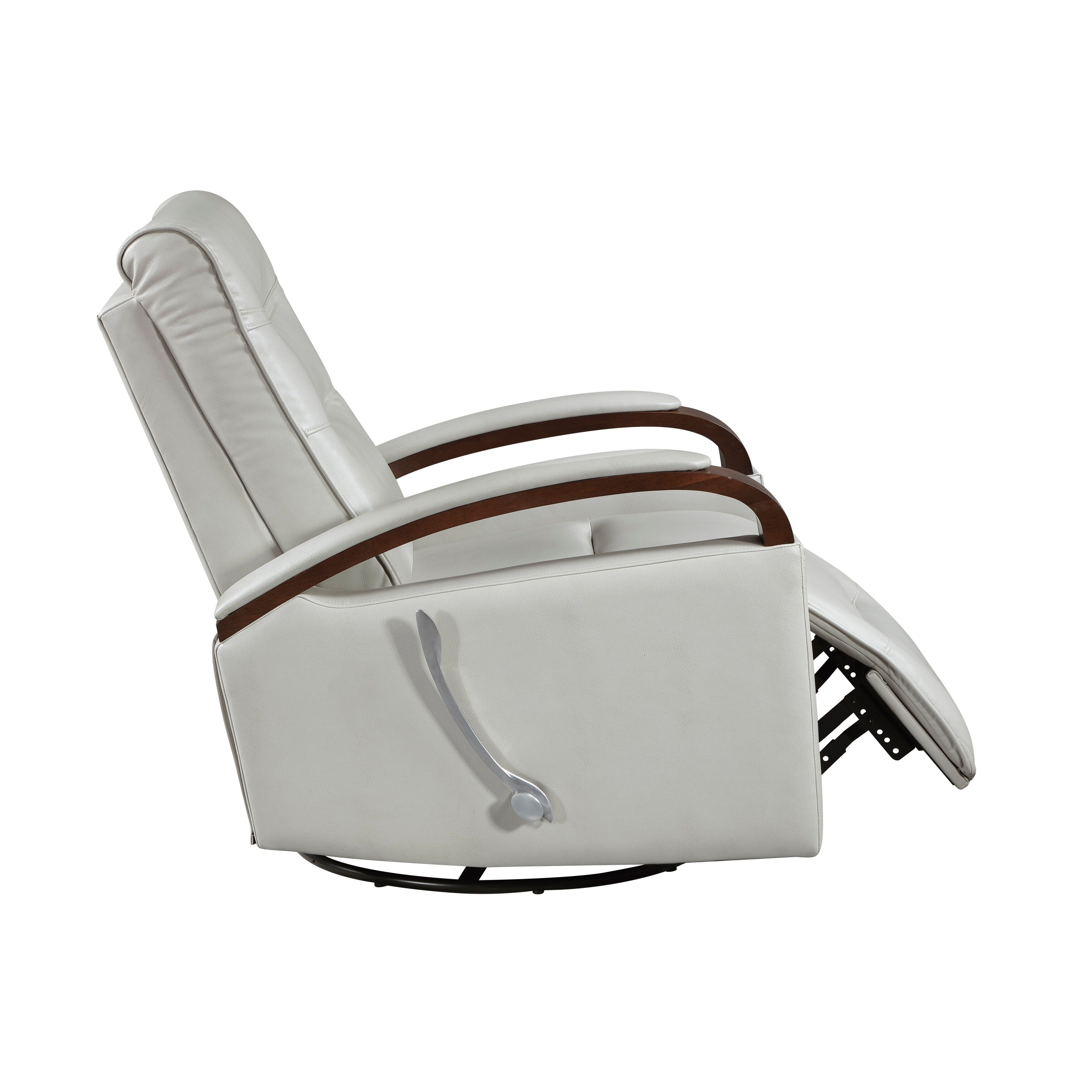 Fauteuil inclinable pivotant et coulissant, 1 pièce, en similicuir, rembourré, avec accoudoirs en bois d'hévéa massif, meuble de salon luxueux