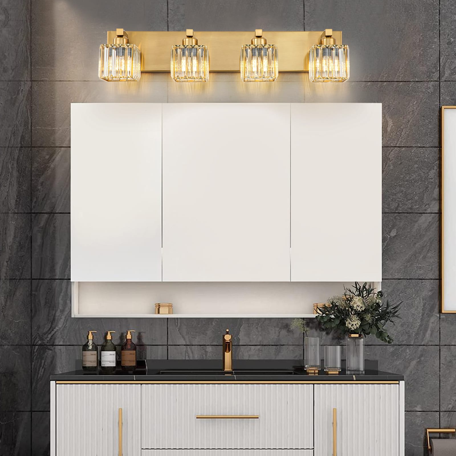 Applique murale de salle de bain 2/3/4/5 lumières avec abat-jour en cristal