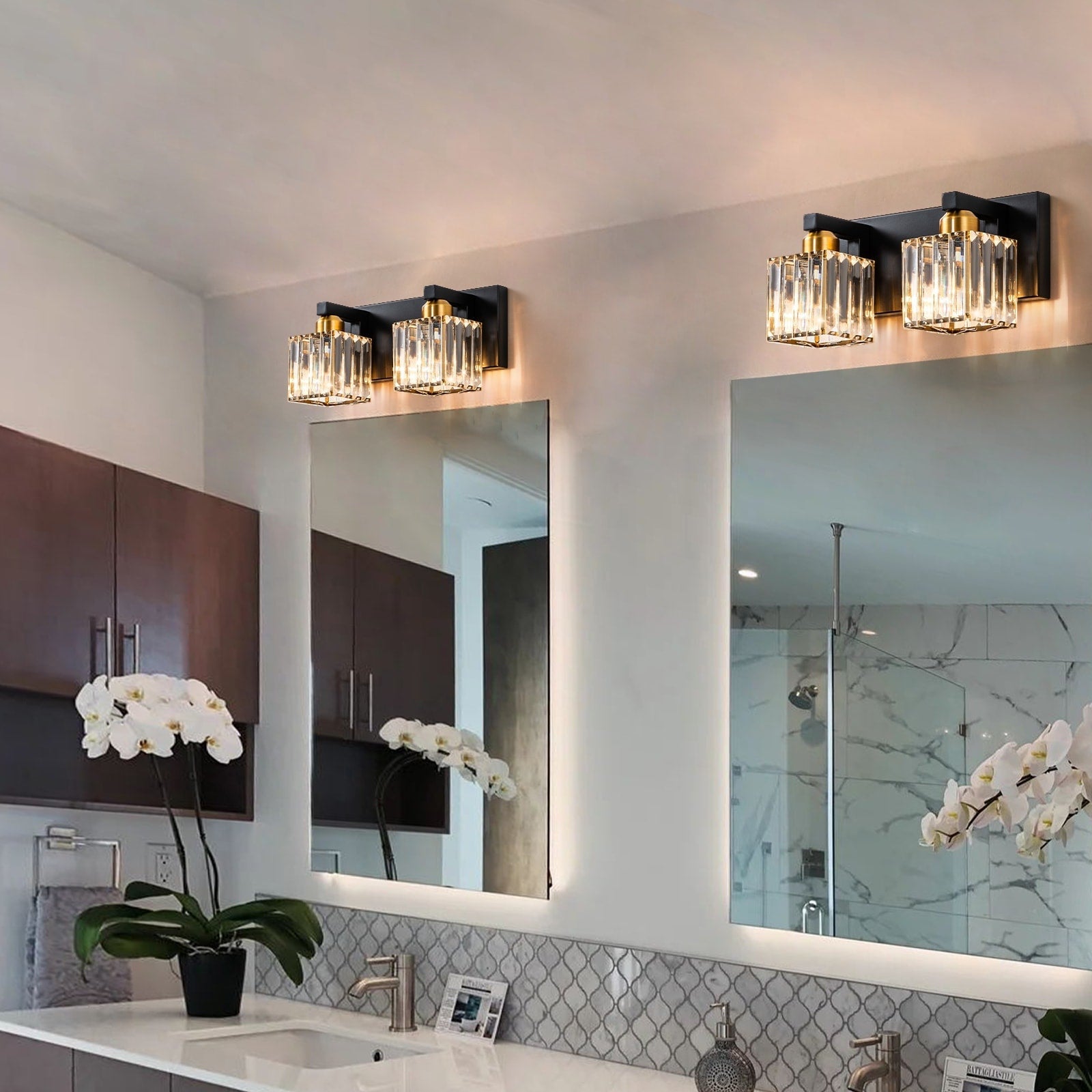 Applique murale de salle de bain 2/3/4/5 lumières avec abat-jour en cristal