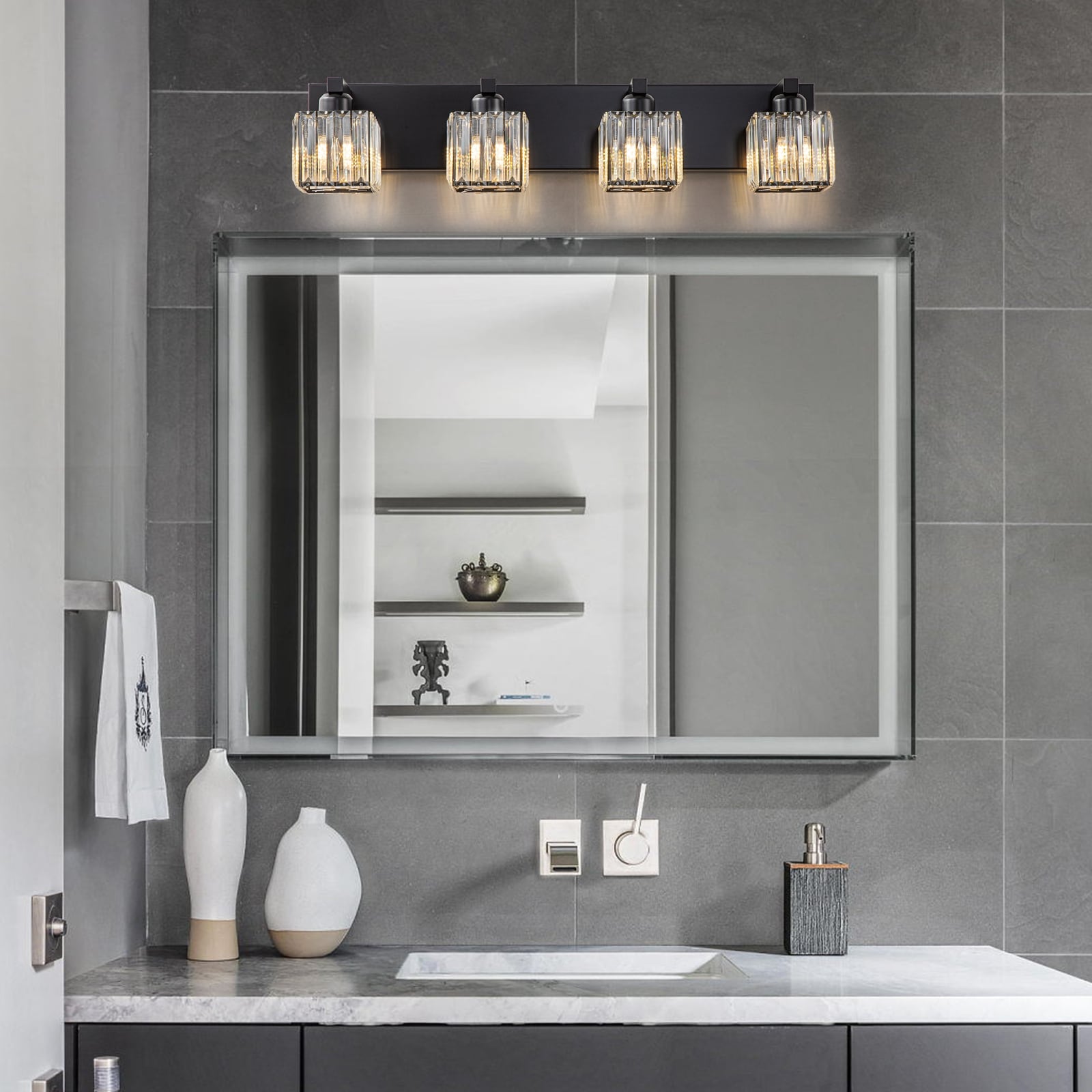 Applique murale de salle de bain 2/3/4/5 lumières avec abat-jour en cristal