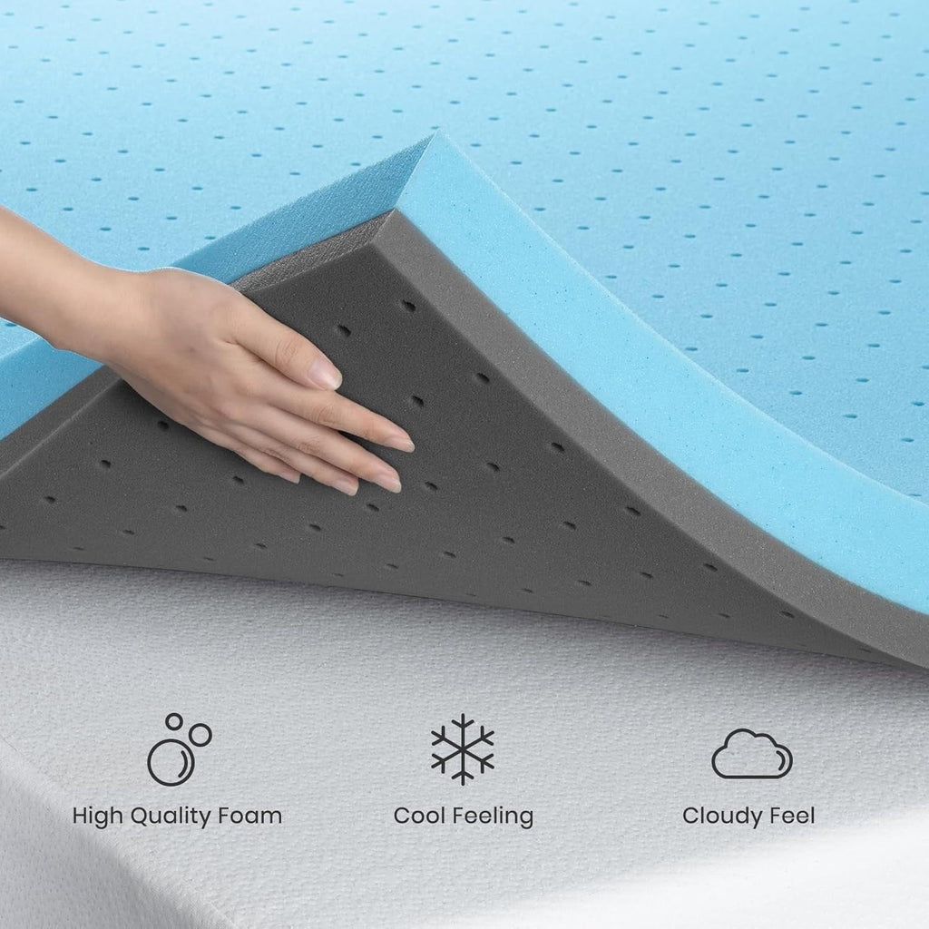 Surmatelas en mousse à mémoire de forme Queen de 5 cm, rafraîchissant, soulageant la pression et soulageant les douleurs dorsales, CertiPUR