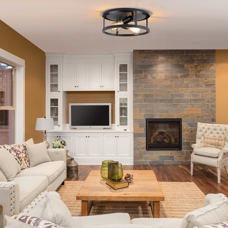 Plafonnier encastré noir à 2 lampes de style ferme - Lot de 2