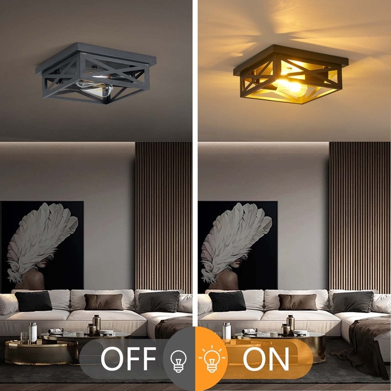 Plafonnier encastré noir à 2 lampes de style ferme - Lot de 2