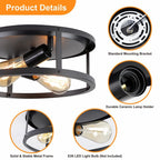 Plafonnier encastré noir à 2 lampes de style ferme - Lot de 2