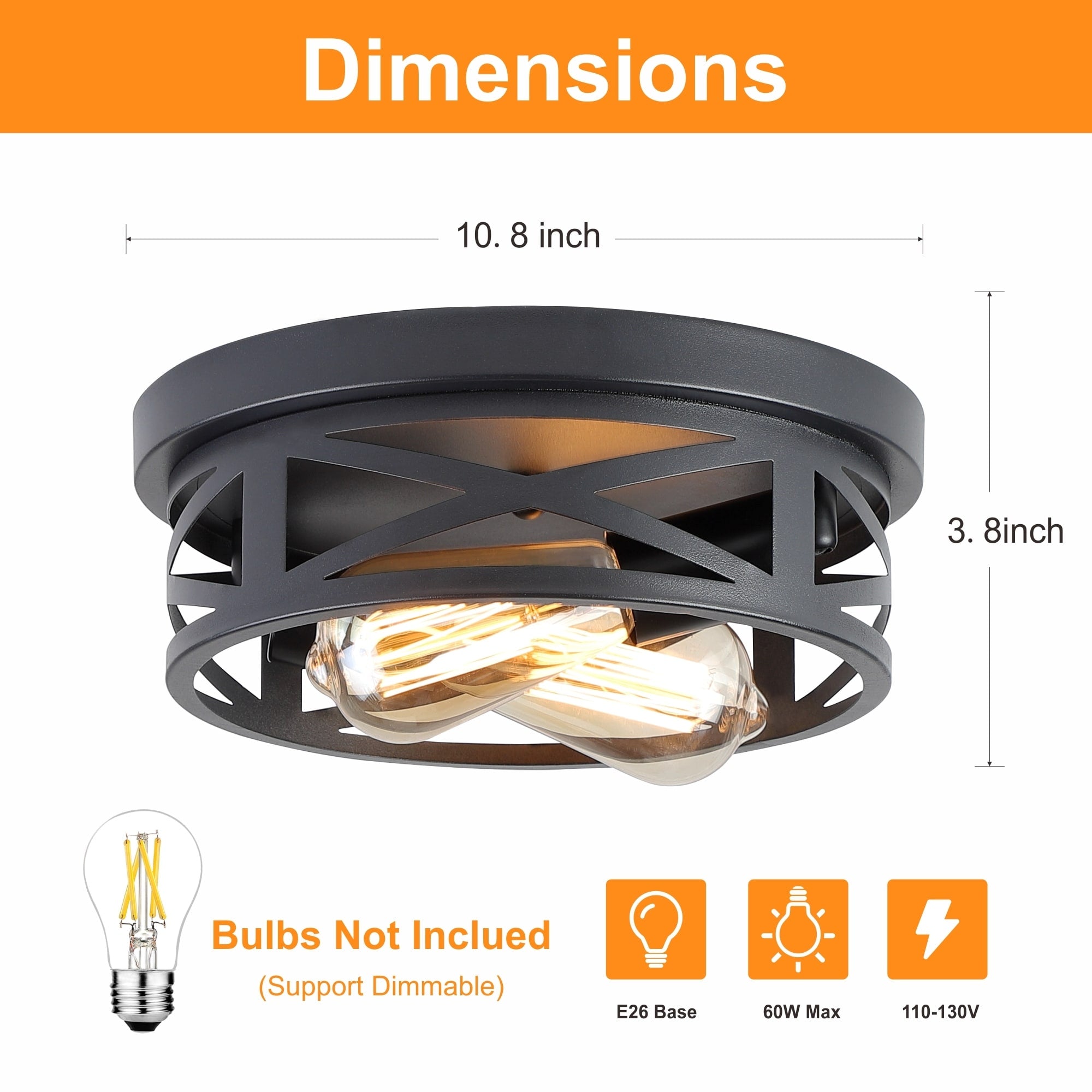 Plafonnier encastré noir à 2 lampes de style ferme - Lot de 2