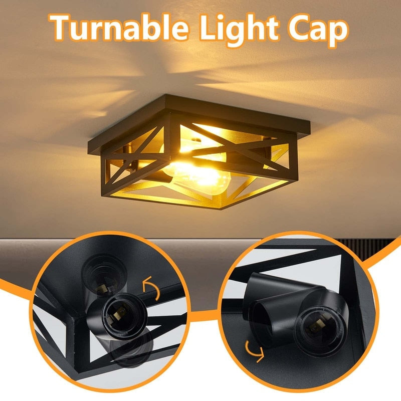 Plafonnier encastré noir à 2 lampes de style ferme - Lot de 2