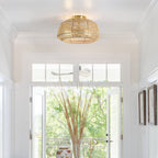 Plafonnier semi-encastré en rotin bohème à 2 lampes - Laiton