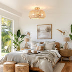 Plafonnier semi-encastré en rotin bohème à 2 lampes - Laiton