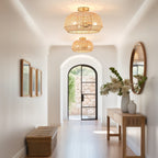 Plafonnier semi-encastré en rotin bohème à 2 lampes - Laiton