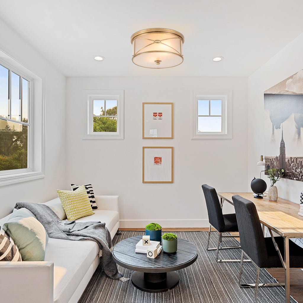 Plafonnier encastré C Cattleya à 2 lumières en laiton avec verre dépoli