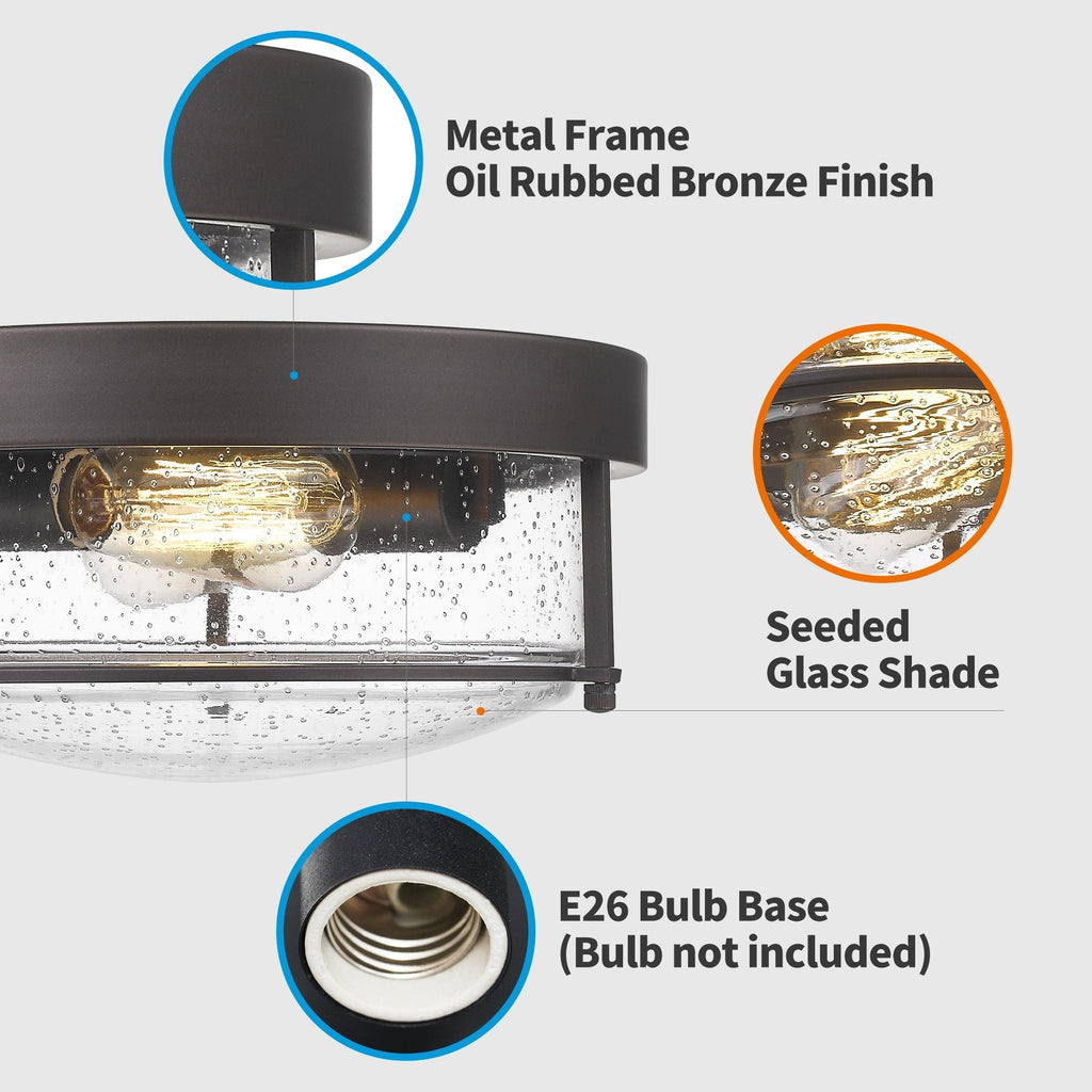 Plafonniers encastrés de style ferme à 2 lumières, finition bronze huilé