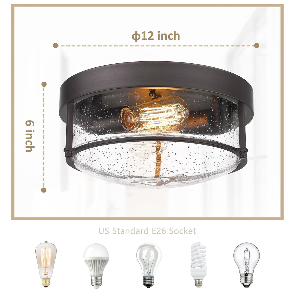 Plafonniers encastrés de style ferme à 2 lumières, finition bronze huilé