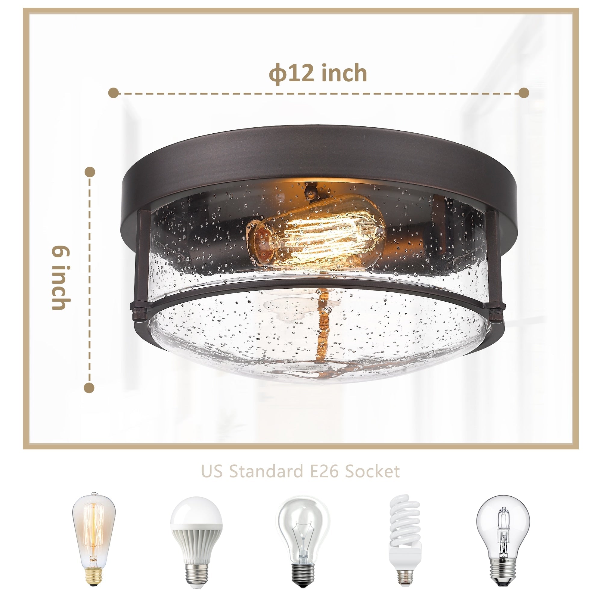 Plafonniers encastrés de style ferme à 2 lumières, finition bronze huilé