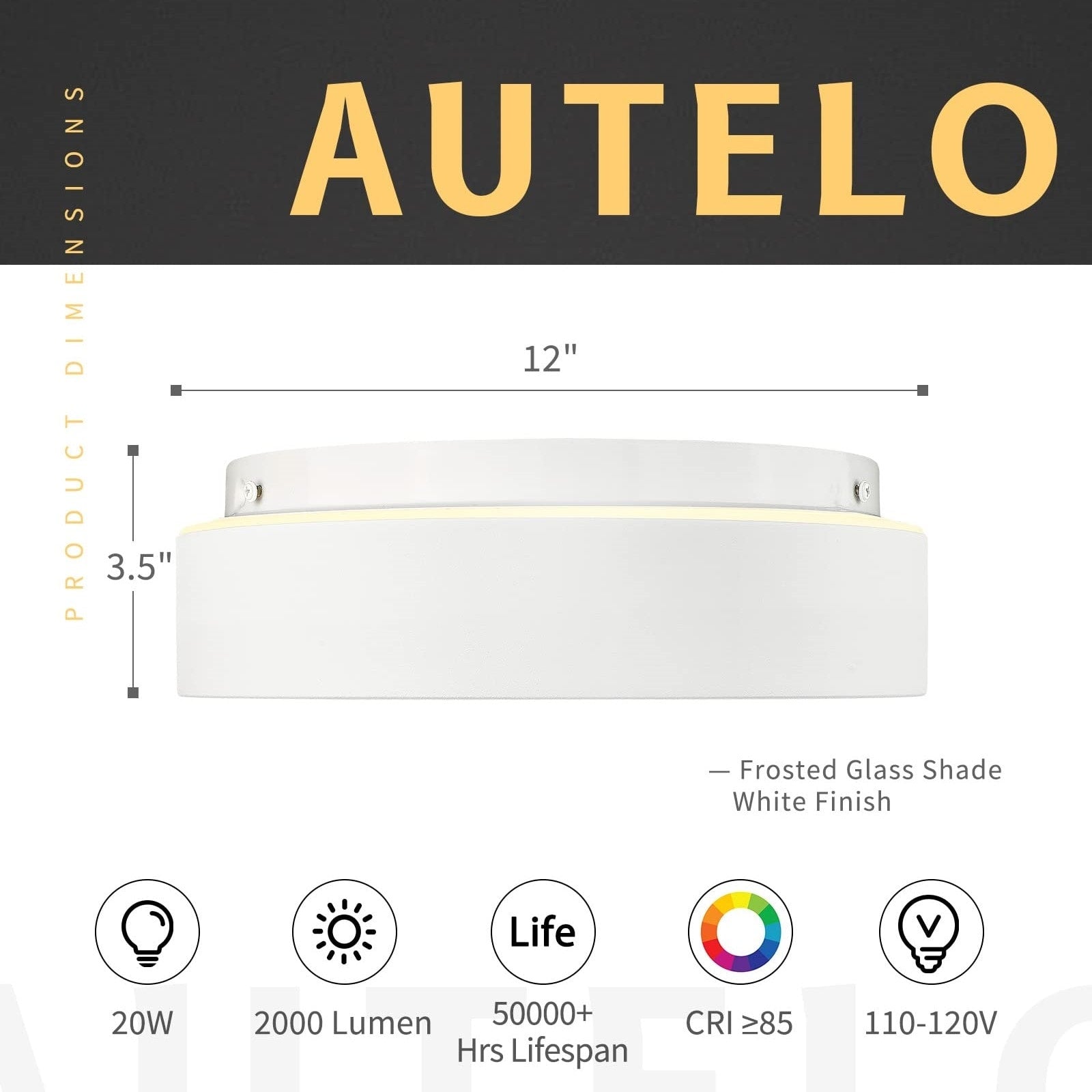 Plafonnier encastré à 2 lumières avec abat-jour en verre dépoli – 12 po L x 12 po l x 3,5 po H