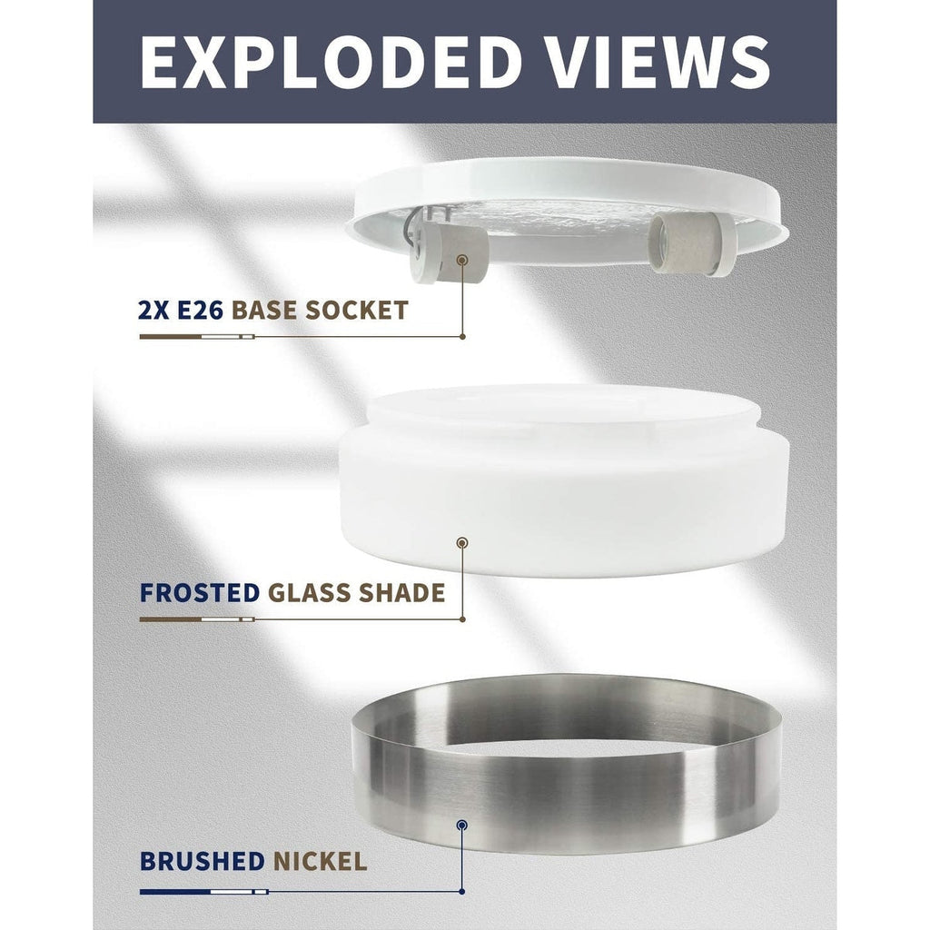 Plafonnier encastré à 2 lumières avec abat-jour en verre dépoli – 12 po L x 12 po l x 3,5 po H