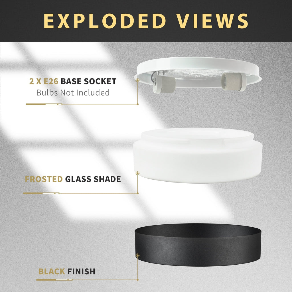 Plafonnier encastré à 2 lumières avec abat-jour en verre dépoli – 12 po L x 12 po l x 3,5 po H