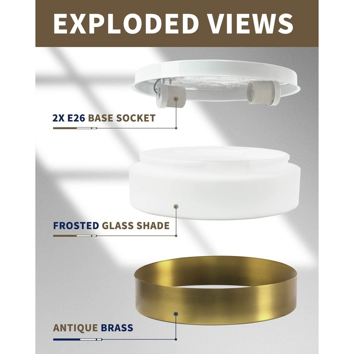 Plafonnier encastré à 2 lumières avec abat-jour en verre dépoli – 12 po L x 12 po l x 3,5 po H