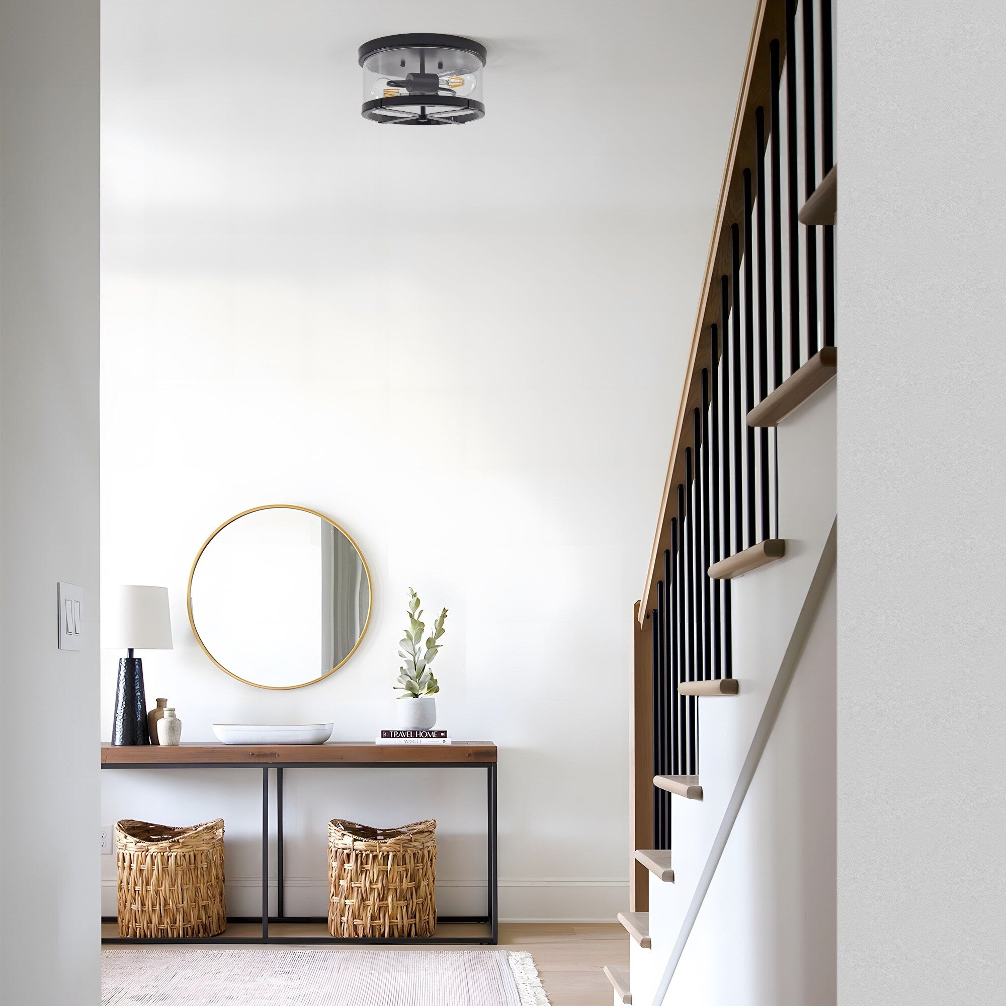 Plafonnier encastré à 2 lumières en verre transparent avec cadre en métal