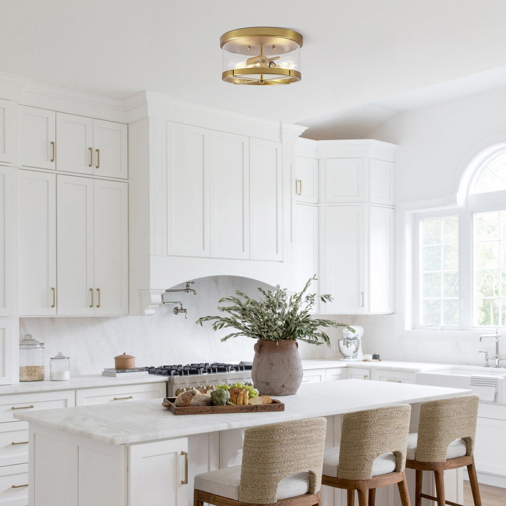 Plafonnier encastré à 2 lumières en verre transparent avec cadre en métal