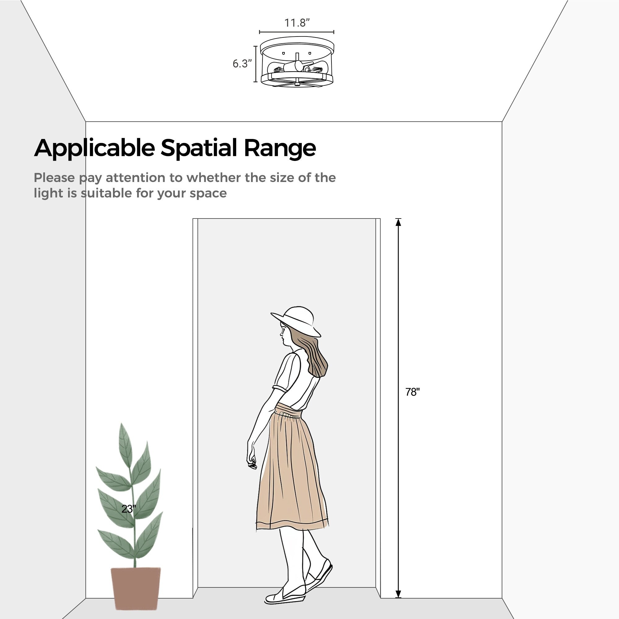 Plafonnier encastré à 2 lumières en verre transparent avec cadre en métal