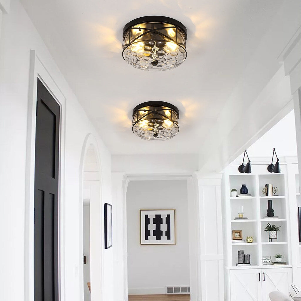 Plafonnier encastré en verre à 2 lumières avec cadre en métal