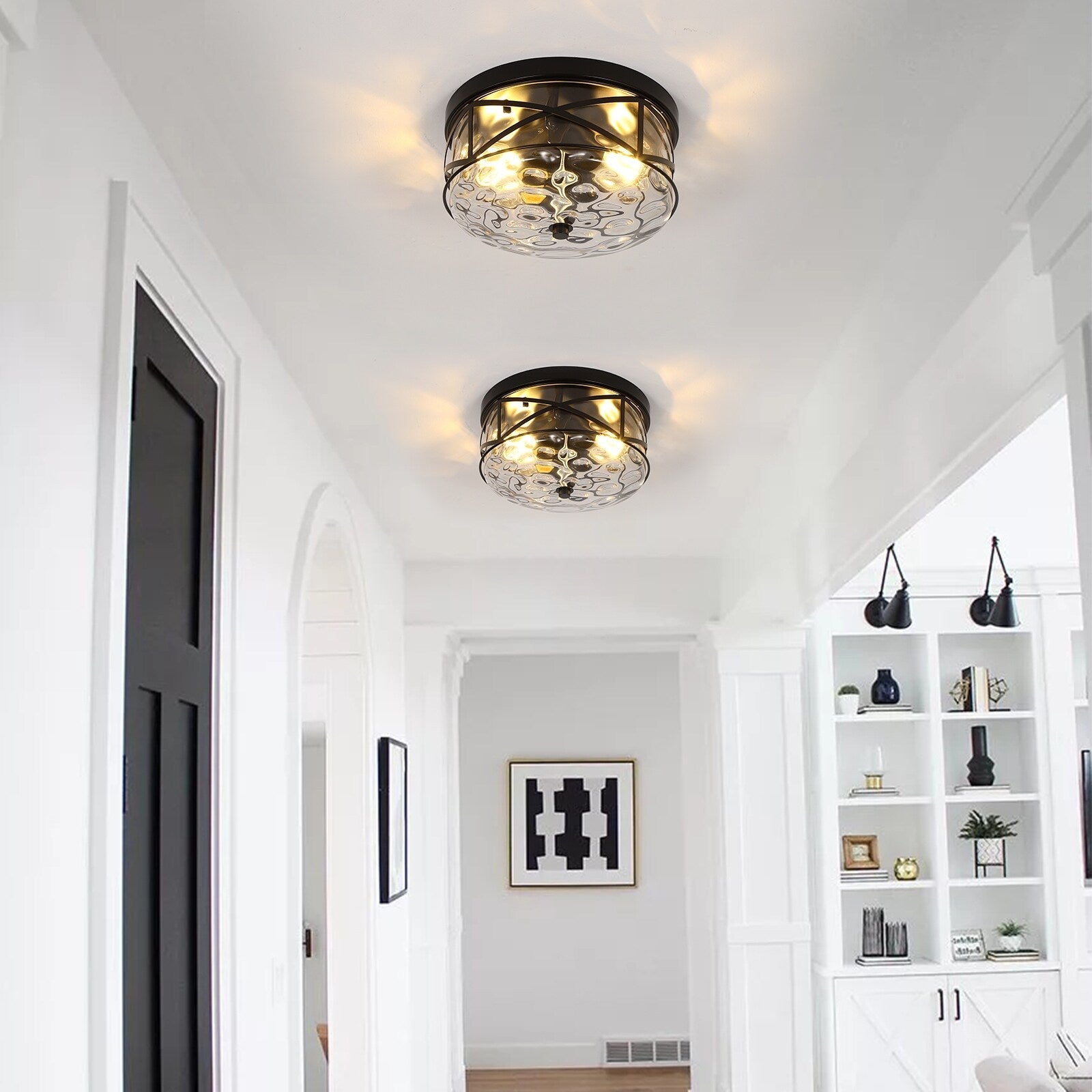 Plafonnier encastré en verre à 2 lumières avec cadre en métal