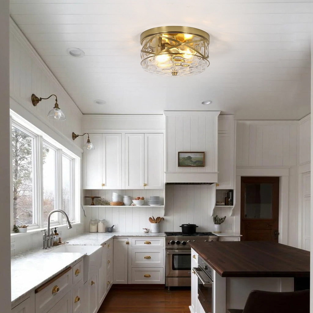 Plafonnier encastré en verre à 2 lumières avec cadre en métal