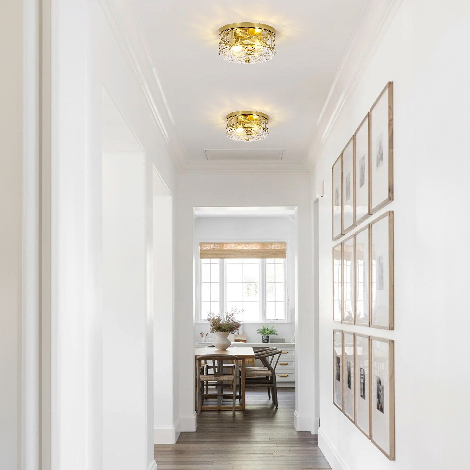 Plafonnier encastré en verre à 2 lumières avec cadre en métal