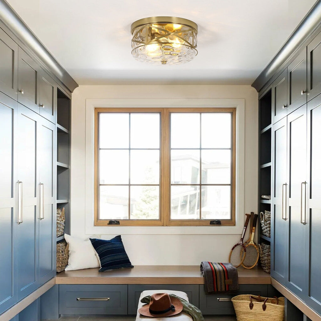 Plafonnier encastré en verre à 2 lumières avec cadre en métal