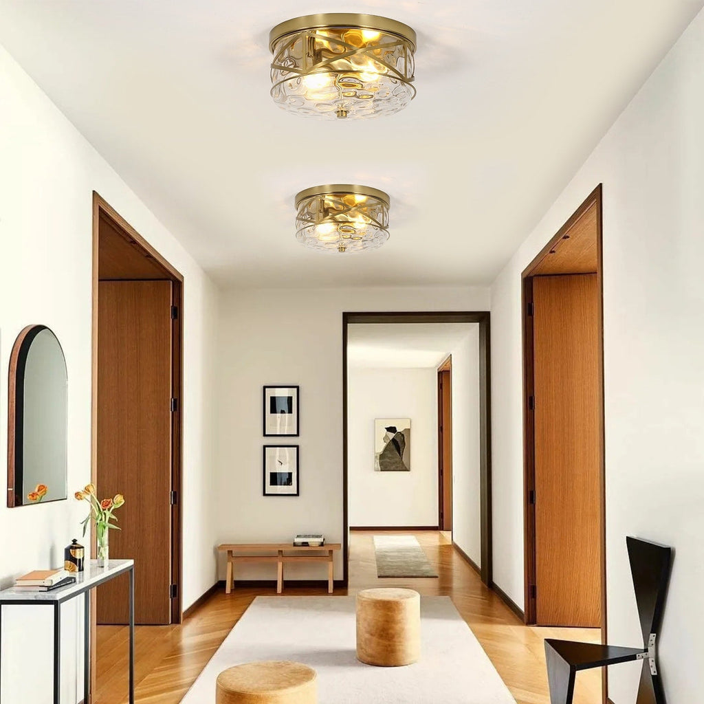 Plafonnier encastré en verre à 2 lumières avec cadre en métal