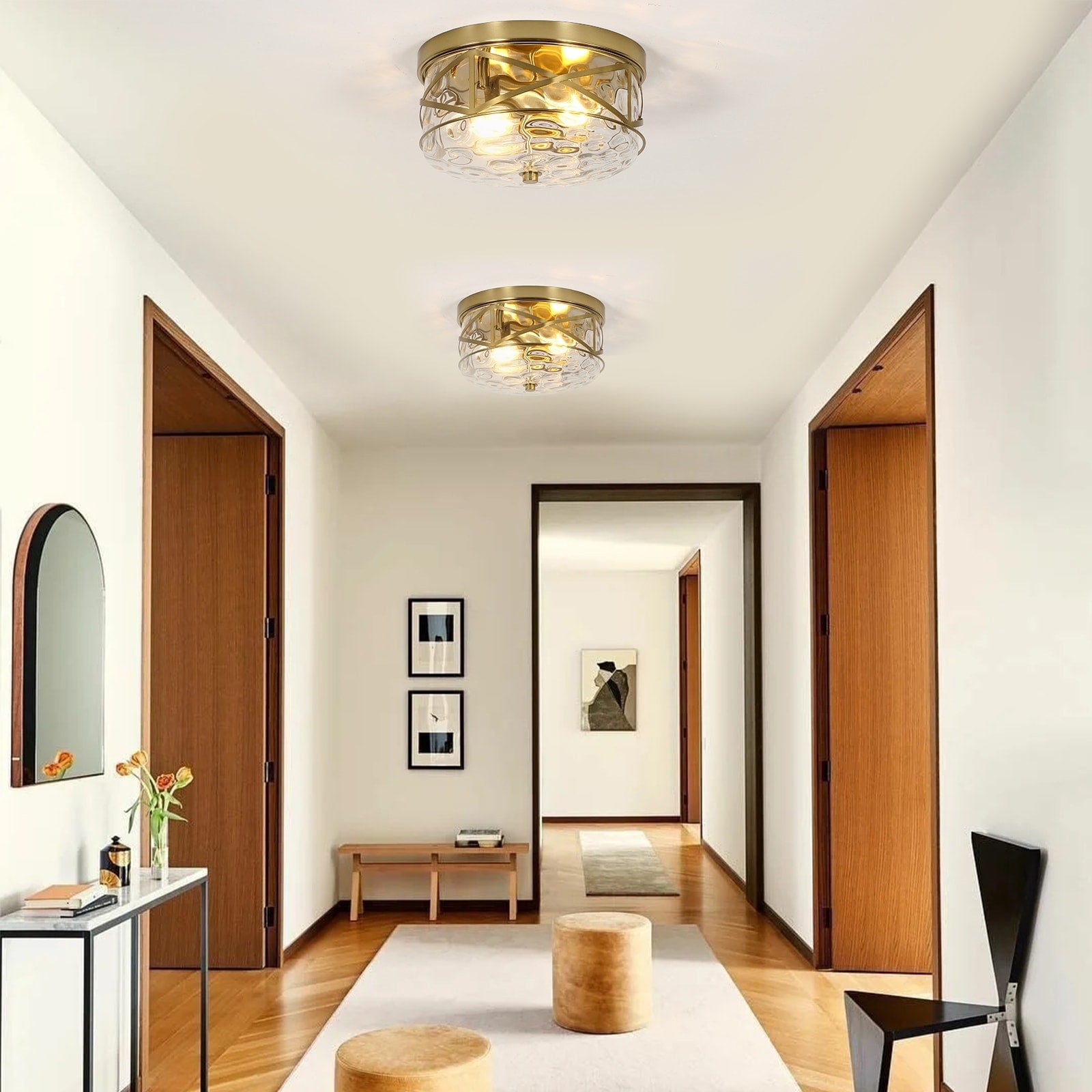 Plafonnier encastré en verre à 2 lumières avec cadre en métal