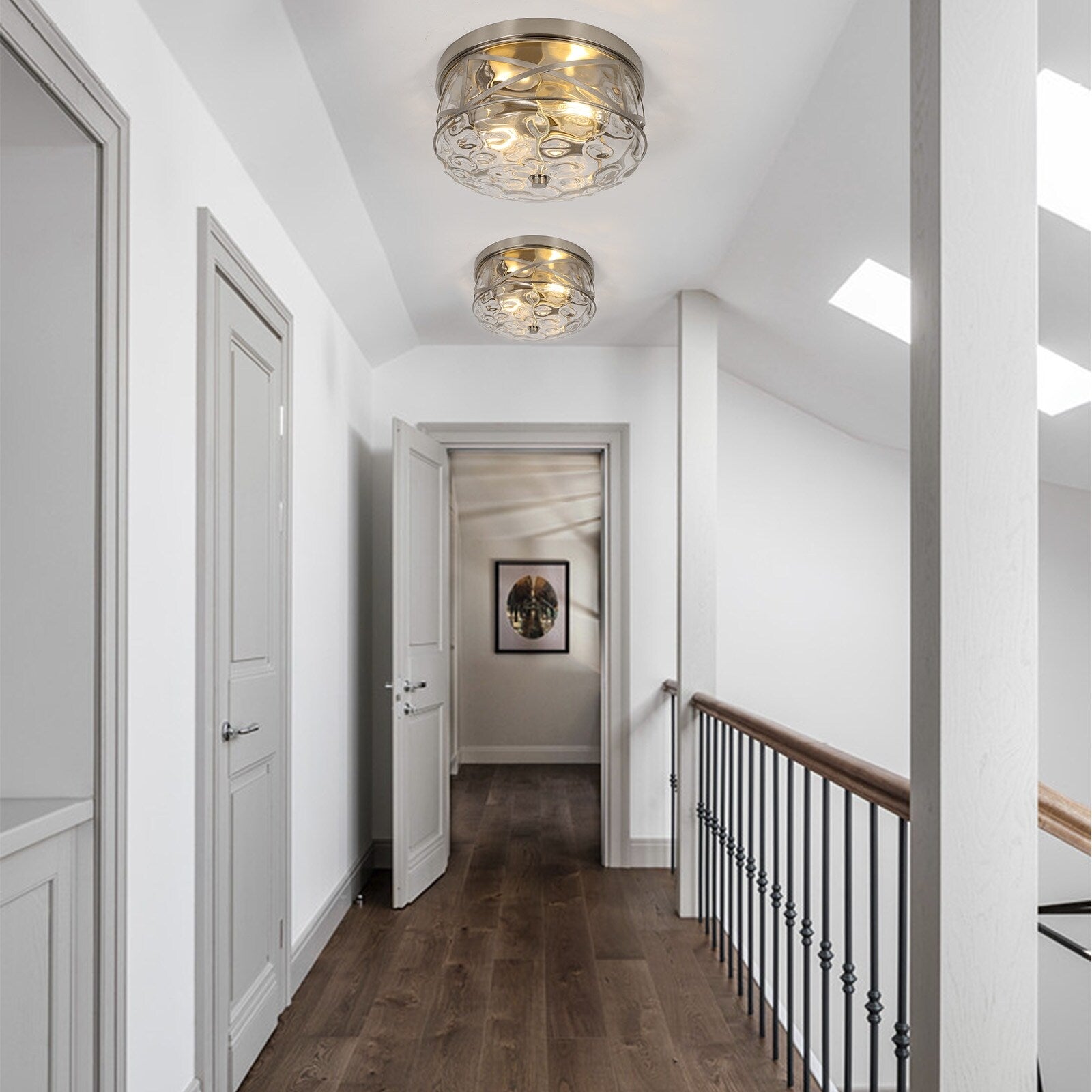 Plafonnier encastré en verre à 2 lumières avec cadre en métal